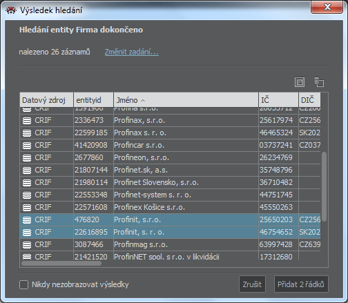 Vyhledavani vysledek