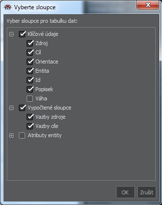 Výběr sloupců pro vazby