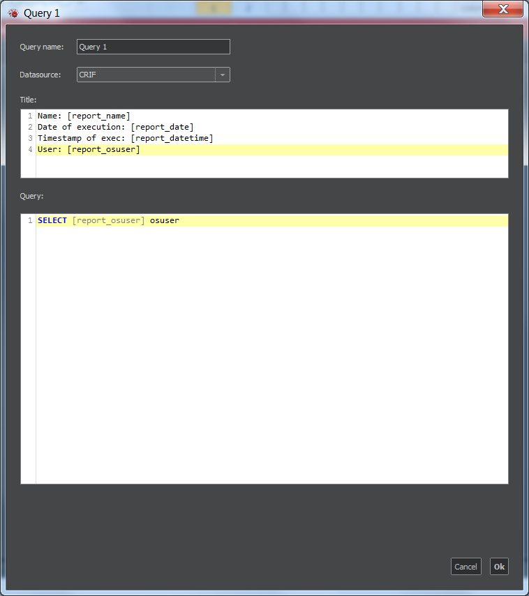 Internal report parameters