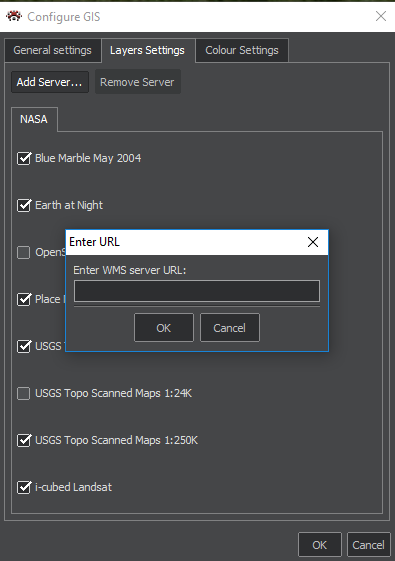 Layers and servers settings